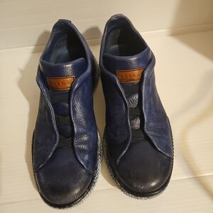 Mezlan Dress Sneaker Shoes Genuine Leather Calico Deerskin Slip On Navy Blue
